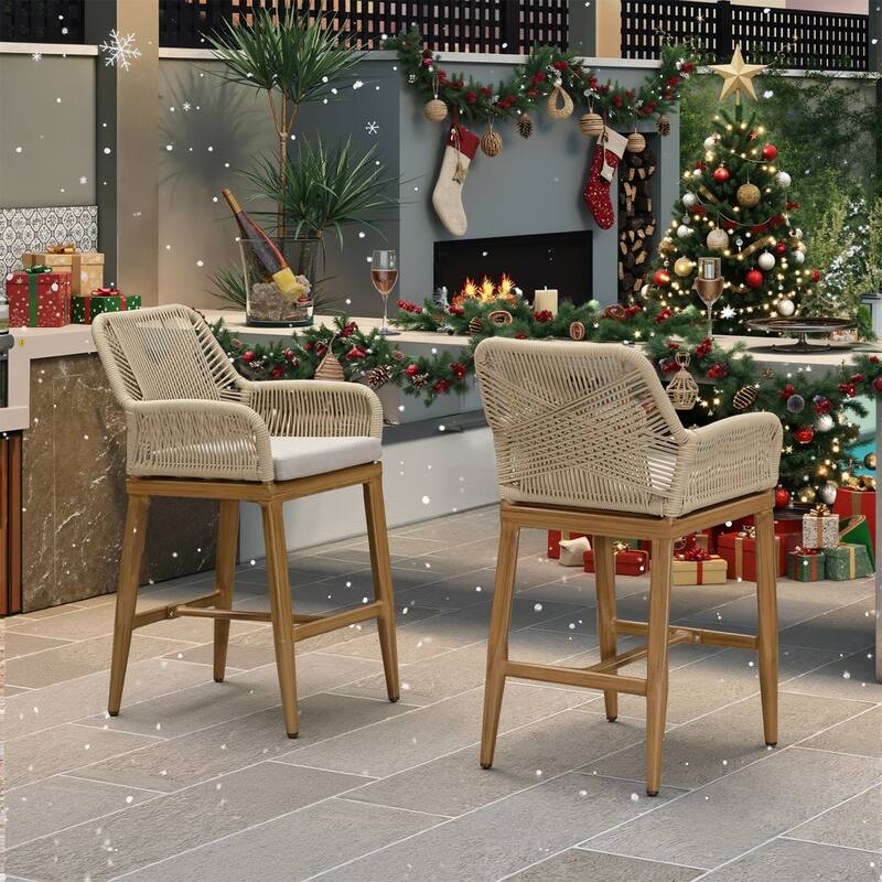 PURPLE LEAF Bar Stools Set of 4 Patio Aluminum Barstools with Back and Cushions Dining Chairs