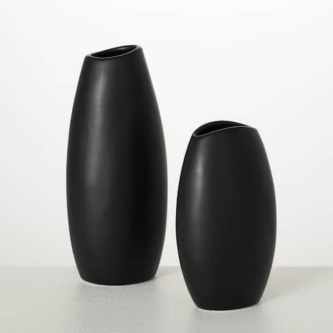 Sullivans 6" & 8" Modern Matte Black Vase Set