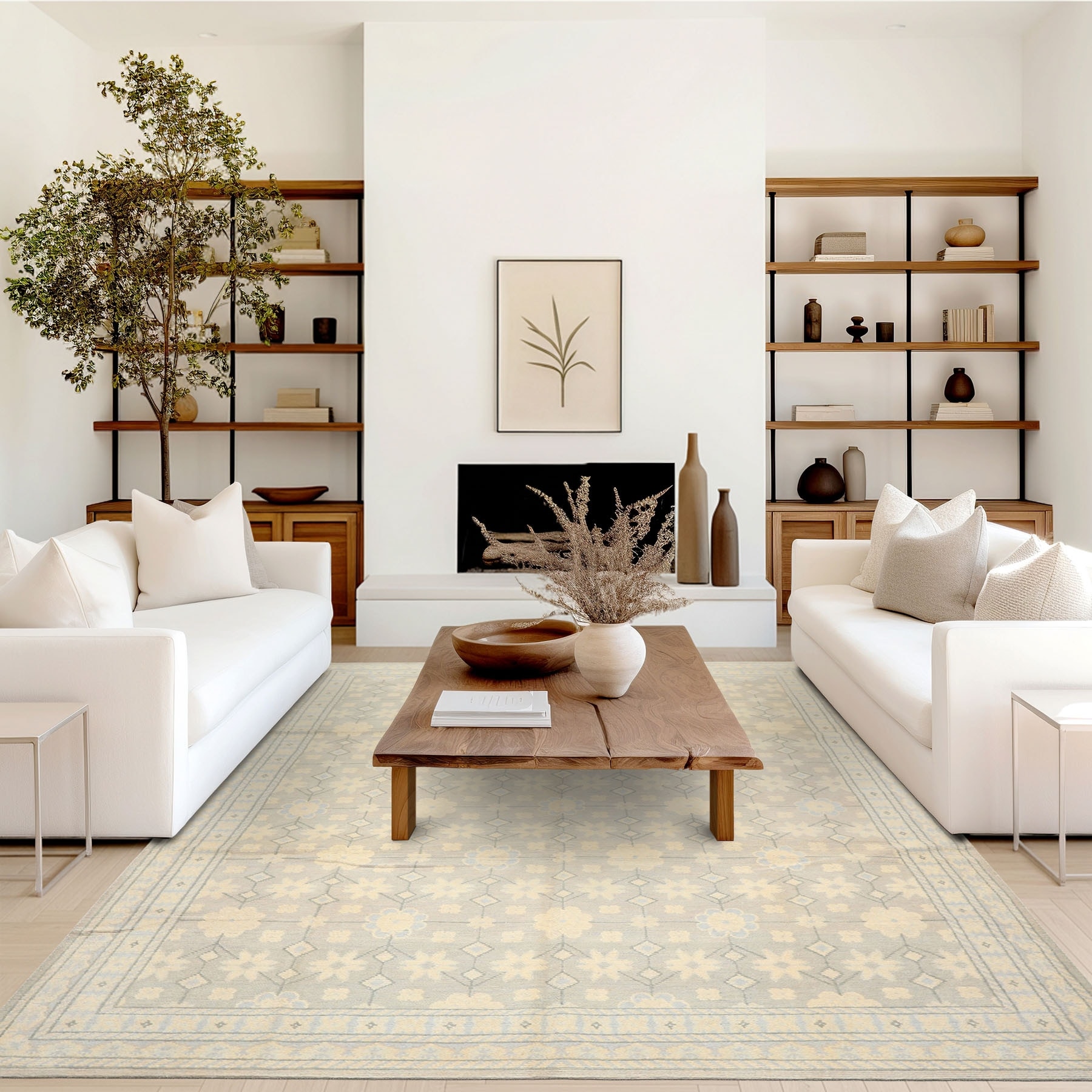 Tibetan Grey Ivory Wool Hand Knotted Transitional Rug - 8' x 10'