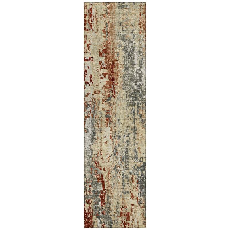 Machine Washable Indoor/ Outdoor Abstract Pixels Chantille Rug