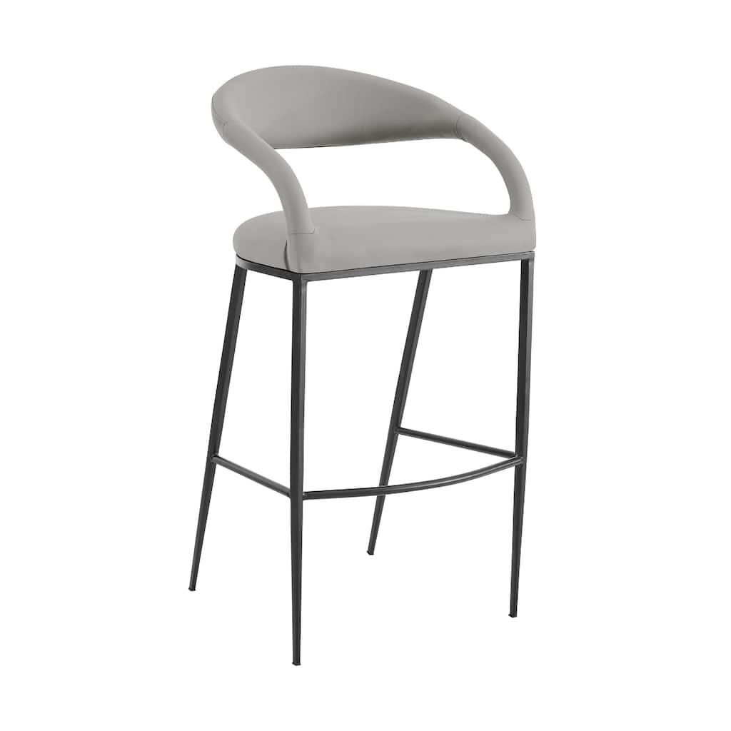 Monie Barstool Chair, Curved Floating Back, Light Gray Faux Leather