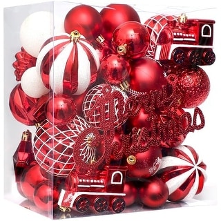 65 Pcs Christmas Ball Ornaments Red and White Hanging Decorations - Bed Bath & Beyond - 42001494