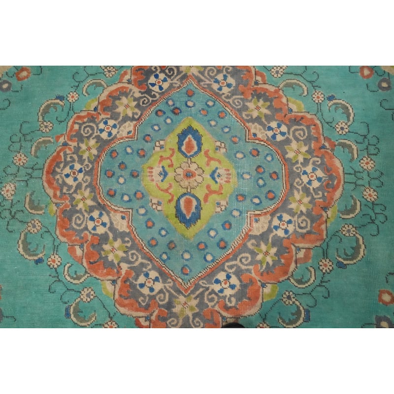 Hand Knotted Oriental 100% Wool Carpet Traditional Floral Navy Blue & Blues Tabriz Area Rug - 9' 7'' X 6' 5''