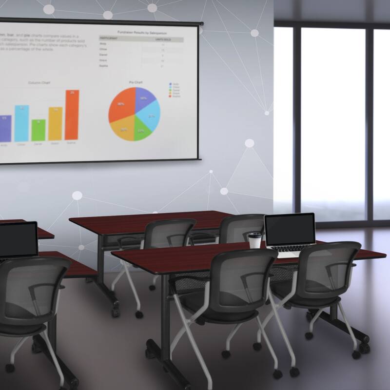 60" x 30" Flip Top Mobile Training Table with Modesty Panel- Mahogany and 2 Nesting Chairs