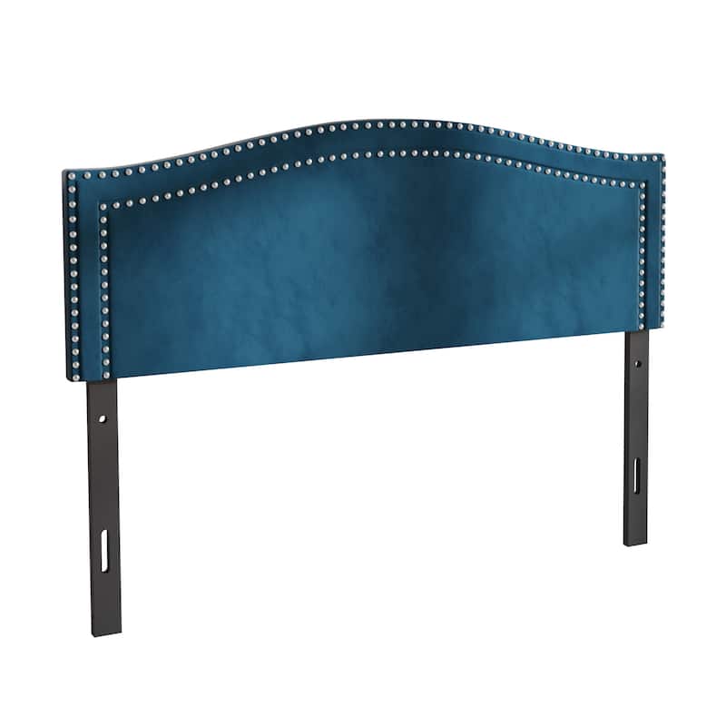 CraftPorch Velvet Nailhead Trim Upholstered Adjustable Headboard - Navy Blue - Full