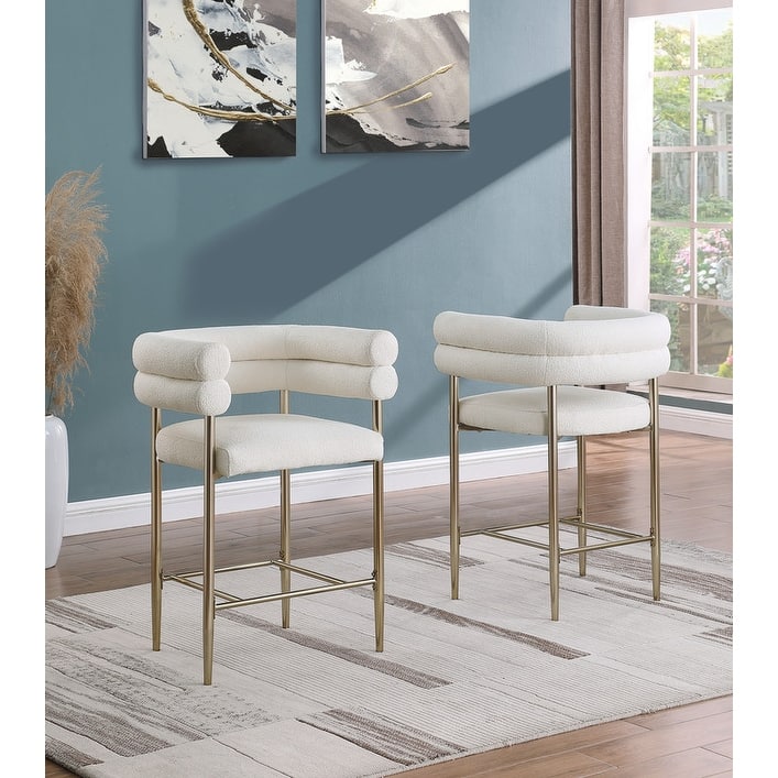 Best Quality Furniture Teddy Faux Fur Upholstered Chairs with Gold Chrome Legs (Set of 2) - Set of 2 - 26 Inches - Beige / Gold