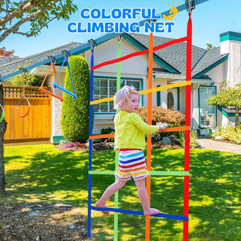 Hapfan 50ft Ninja Warrior Obstacle Course for Kids with Swing,Tree Slackline Jungle Gym Outdoor