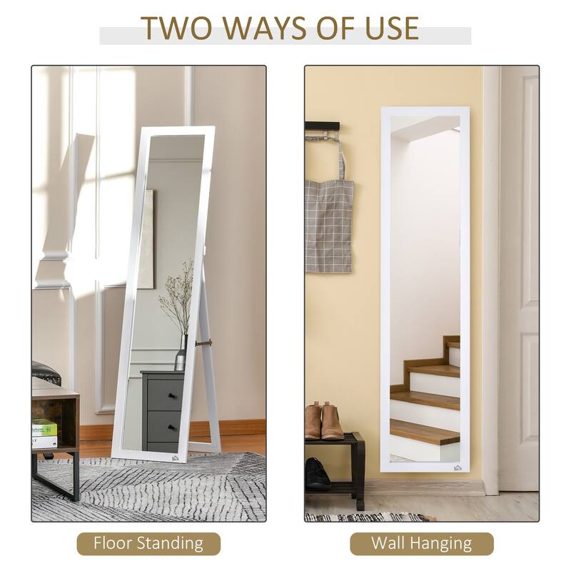 HOMCOM Full Length Mirror Floor Standing or Wall-Mounted, Rectangle Dressing Mirror for Bedroom, Living Room, White
