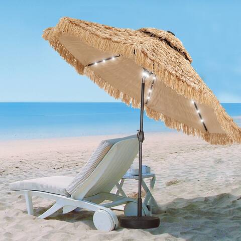 GDY Double Top 32 Solar LED Lights Thatched Tiki Umbrella Outdoor Pool Patio Beach Umbrella
