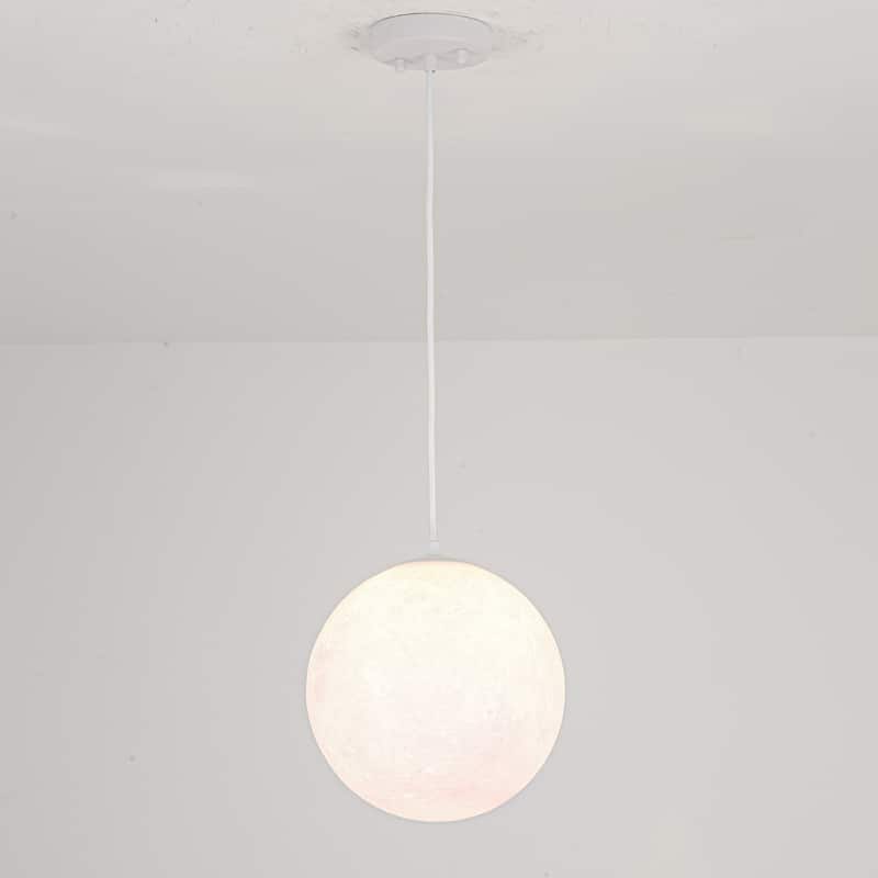 1-Light Modern 3D Printed Moon White Pendant Light for Kids' Room - 9.8 in. W x 9.8 in. H - 9.8 in. W x 9.8 in. H - White