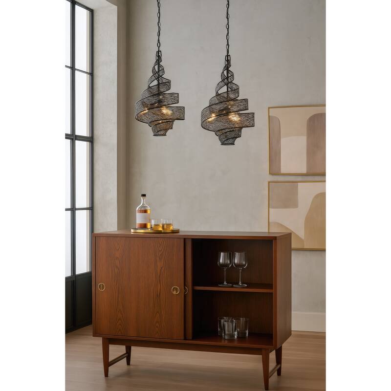 Varaluz Flow 3-Light Twist Pendant - Matte Black/French Gold