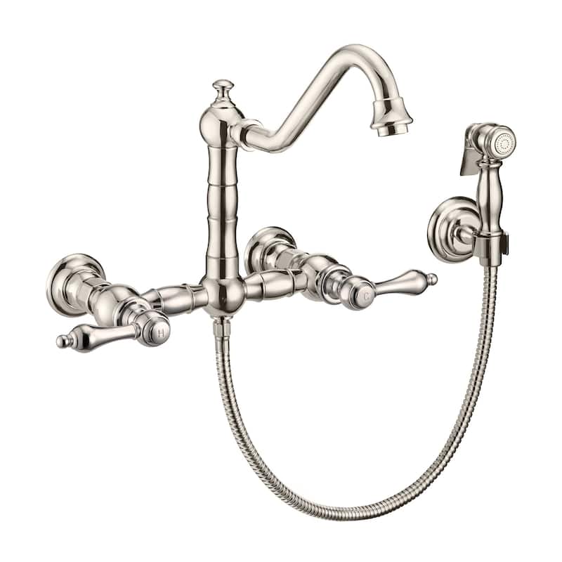 Vintage III Plus Wall Mount Faucet with a Long Traditional Swivel Spout, Lever Handles and Solid Side Spray - Polished Nickel