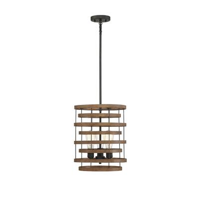 Blaine 3 Light Natural Walnut W/ Black Accents Pendant