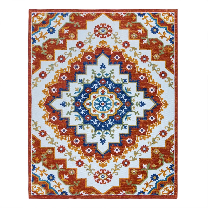 Gertmenian Fosel Arasi Red Ivory Bohemian Mandala High-Low Indoor/ Outdoor Area Rug