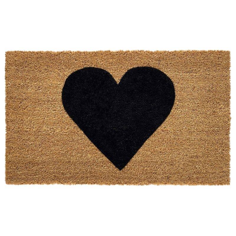 HomeRoots 24" X 36" Brown And Black Heart Outdoor Coir Door Mat