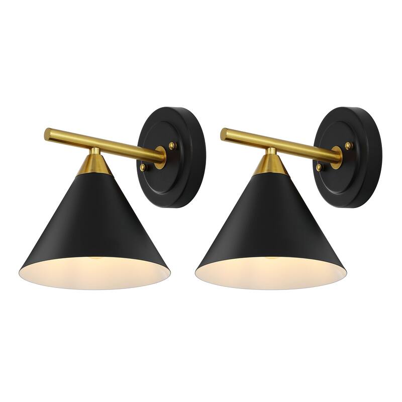 SAFAVIEH Lighting Gerrie 8-inch Metal Cone Wall Sconce with Bulbs (Set of 2) - 8 In. W x 7 In. D x 8.5 In. H - 8Wx7Dx9H