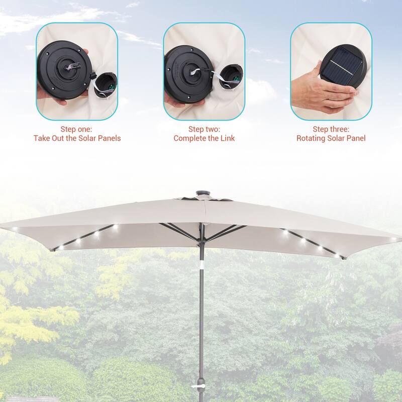 Bonosuki Outdoor 10×6.5FT LED Rectangular Patio Umbrella with Aluminum/Steel Pole, UV Protection