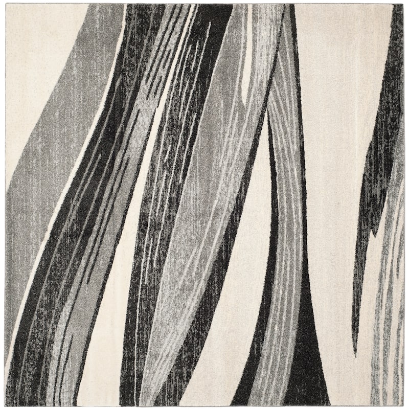 SAFAVIEH Retro Coralie Modern Abstract Rug - 8' Square - Light Grey/Ivory