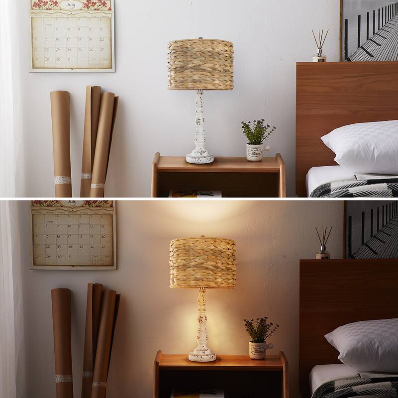 21.2-inch Handwoven Rattan Poly Table Lamp