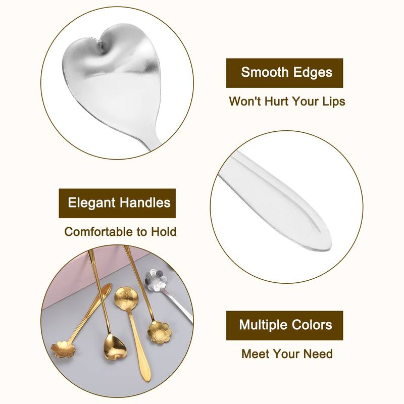 4Pcs 5" Stainless Steel Heart Spoons Coffee Spoon Small Teaspoon