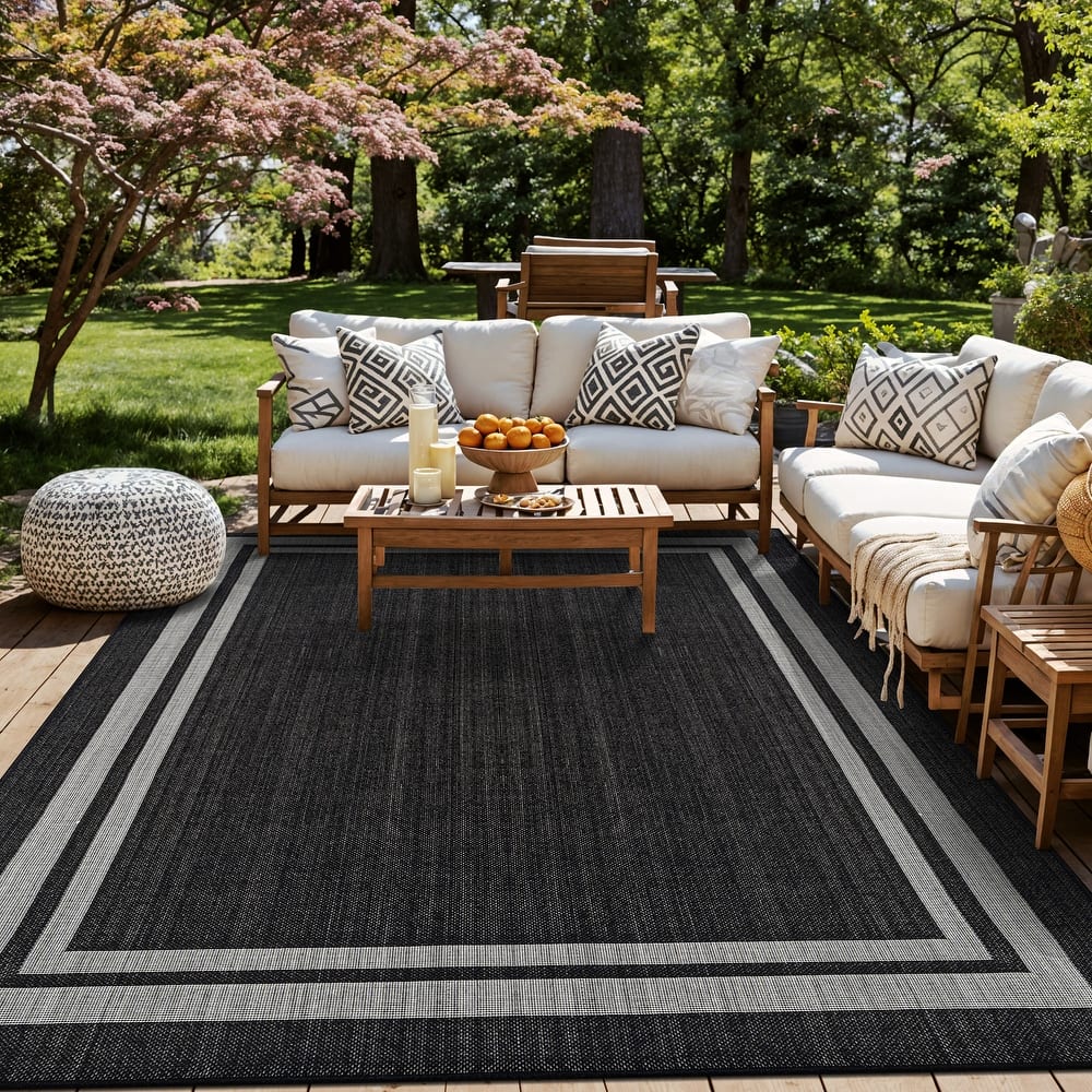 World Rug Gallery Border Indoor/Outdoor Flat Woven Area Rug