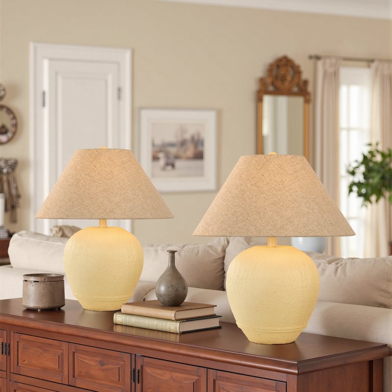 21.6" Modern Ceramic Table Lamp With Linen Shade for Living Room Bedroom