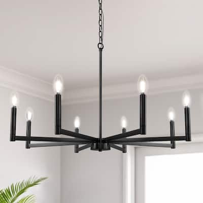 YANSUN 8-Light Black Chandelier, E12 Base, Candle Design, Bulb Not Included for Elegant Home Décor - 35.4*35.4*32