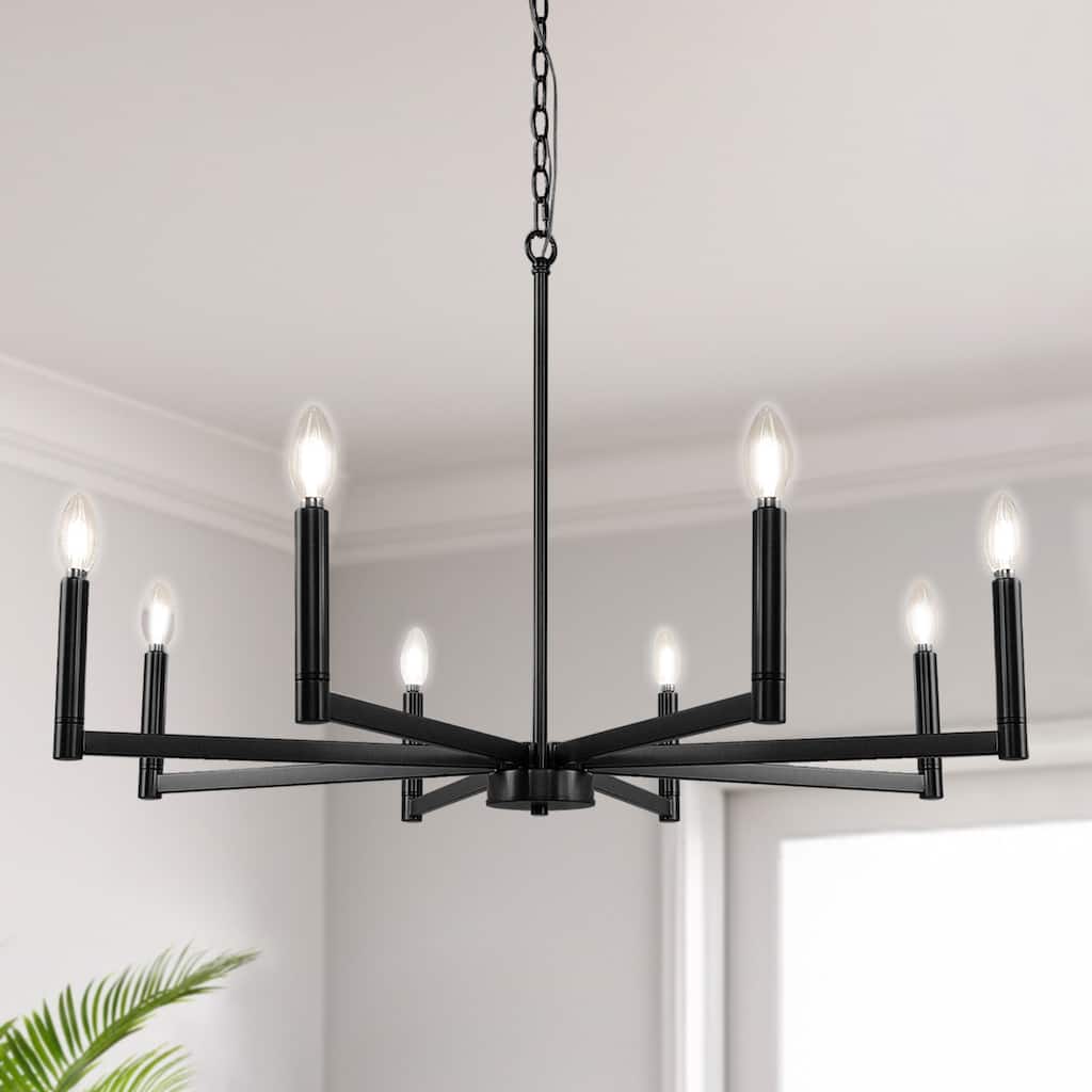 YANSUN 8-Light Black Chandelier, E12 Base, Candle Design, Bulb Not Included for Elegant Home Décor - 35.4*35.4*32