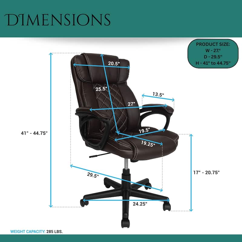 Faux Leather, Diamond-Stitch Padding, Executive Office Chair