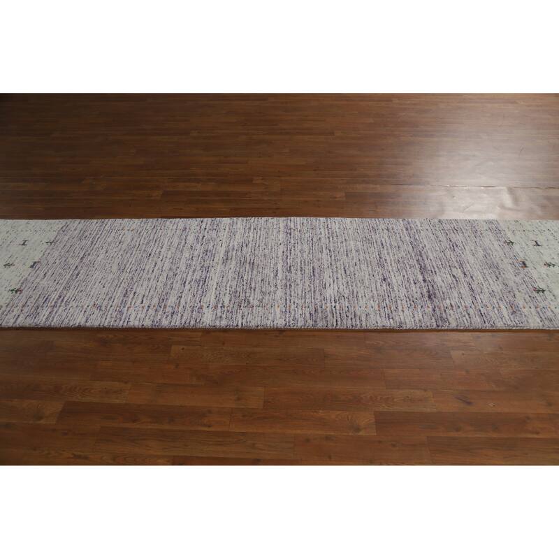 Purple Tribal Gabbeh Indian Runner Rug Hand-Knotted Wool Carpet - 2'4" x 9'6"