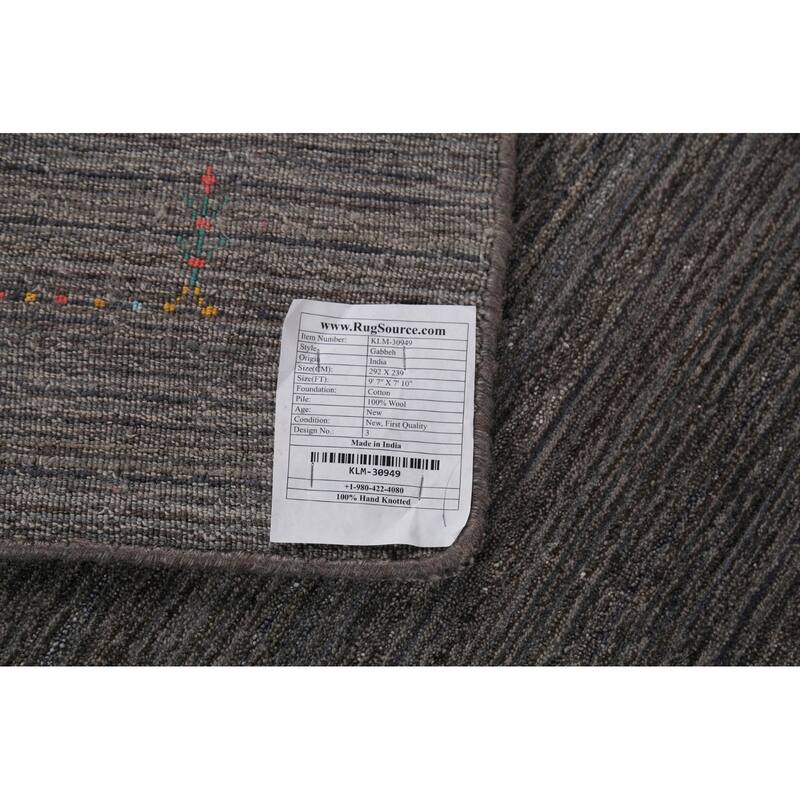Gray Striped Gabbeh Indian Area Rug Handmade Wool Carpet - 7'10"x 9'7"