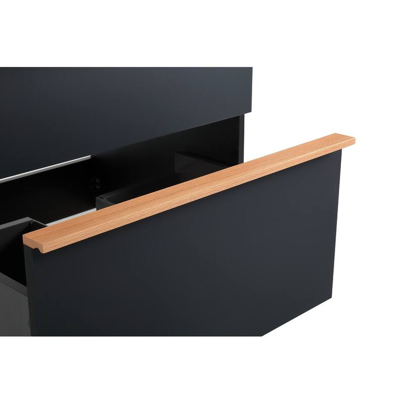 24 Inch Black Wall Mounted Bathroom Vanity With Integrated Acrylic Sink, 2 Soft-Close Drawers, Pre-Assembled