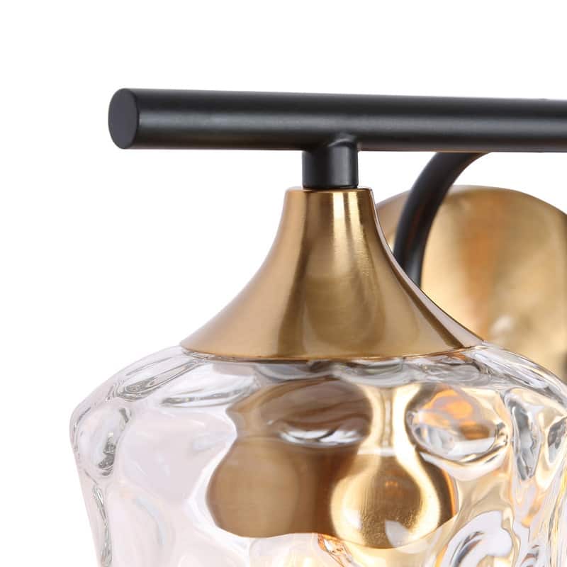 3-Light Modern Bathroom Vanity Light Dimmable Black Gold Glass Wall Sconce - 20" L x 7" W x 7" H