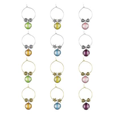 Wine Things 12-Piece Wine Charms/Wine Glass Tags/Drink Markers for Stem Glasses, Wine Tasting Party (Tennis Ball)