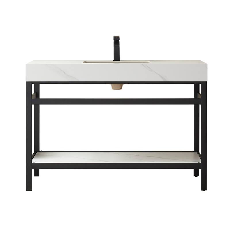 Miseno MV702548-NM Funes 48" Free Standing Single Basin Vanity Set - Matte Black / White - Anthracite Finish