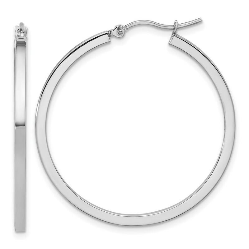 Curata 14k White Gold Square Tube Hoop Earrings - 35x35mm
