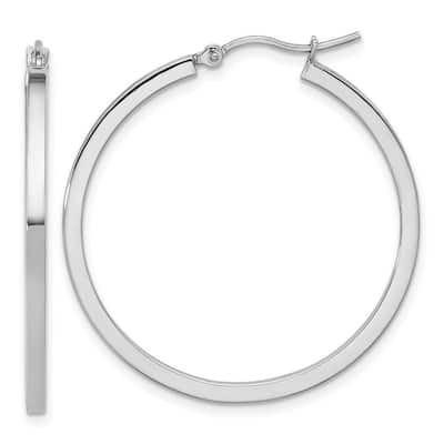 Curata 14k White Gold Square Tube Hoop Earrings - 35x35mm