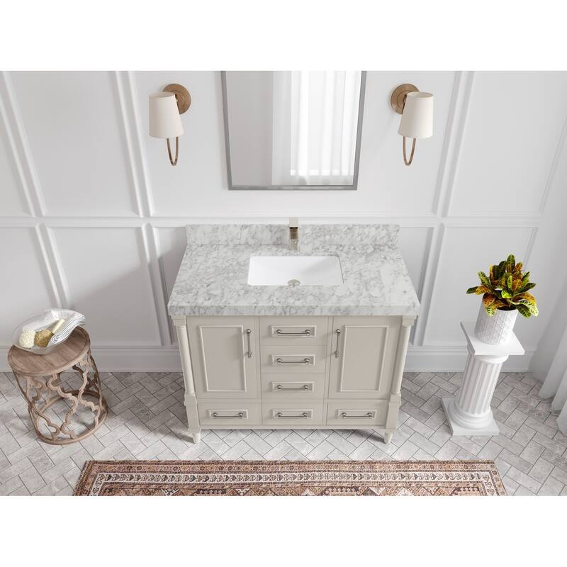 Willow Collections 42 in. W x 22 in. D Aberdeen Single Bowl Sink Bathroom Vanity with Countertop - 2" Carrara Marble - Fine Grain