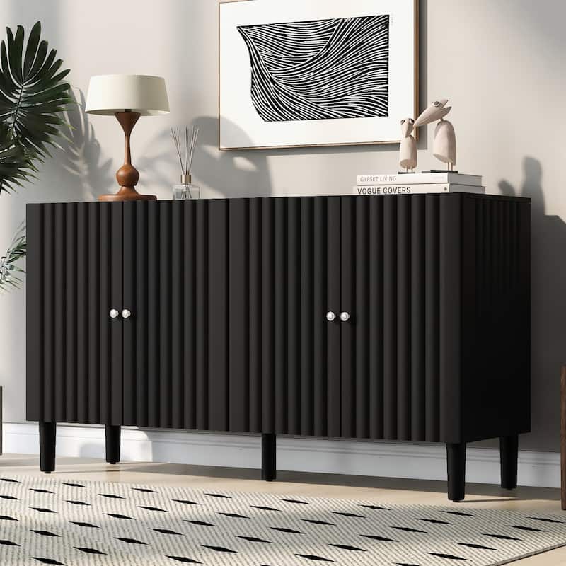 Elegant Four-Door Sideboard with Wavy Pattern Doors
