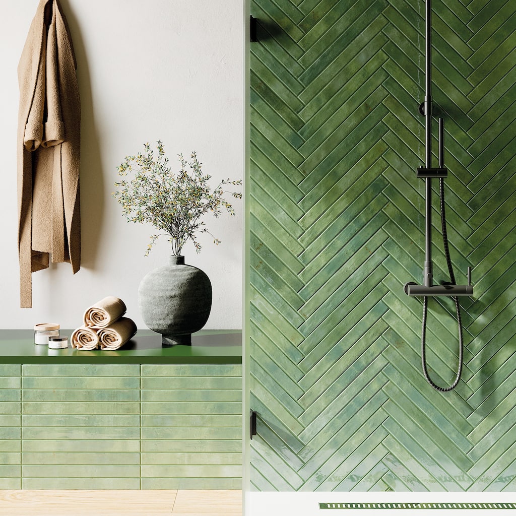 Merola Tile Scottsdale Green 1-7/8" x 17-3/4" Porcelain Floor and Wall Tile