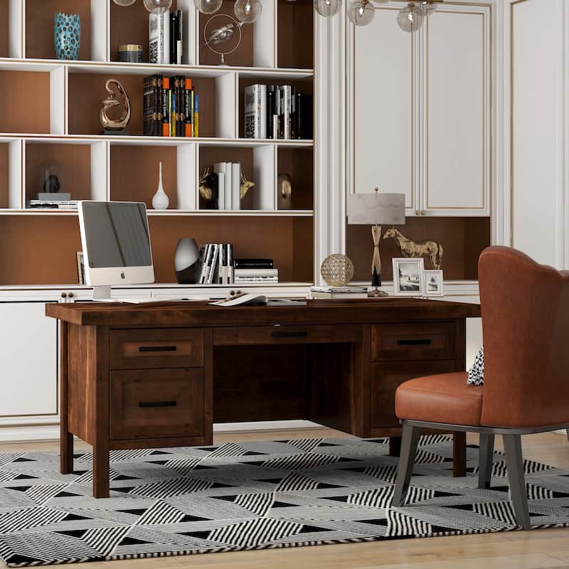 Bridgevine Home Sausalito 71 inch Executive Desk, No Assembly Required, Whiskey Finish