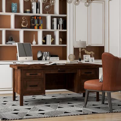 Bridgevine Home Sausalito 71 inch Executive Desk, No Assembly Required, Whiskey Finish