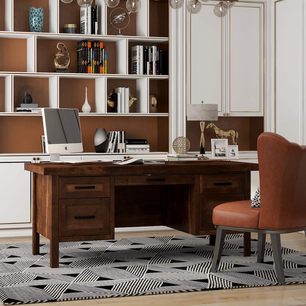 Bridgevine Home Sausalito 71 inch Executive Desk, No Assembly Required, Whiskey Finish