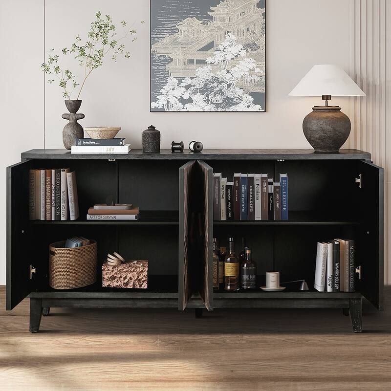 4-Door Solid Wood Storage Cabinet