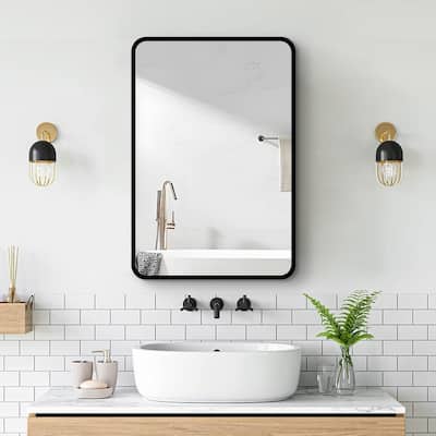 Alvana Black Metal Framed Wall Mount or Recessed Bathroom Medicine Cabinet with Mirror
