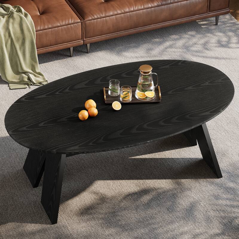 47 Inch Modern Black Oval Coffee Table for Living Room - 23.6" D x 47.2" W x 18.11" H
