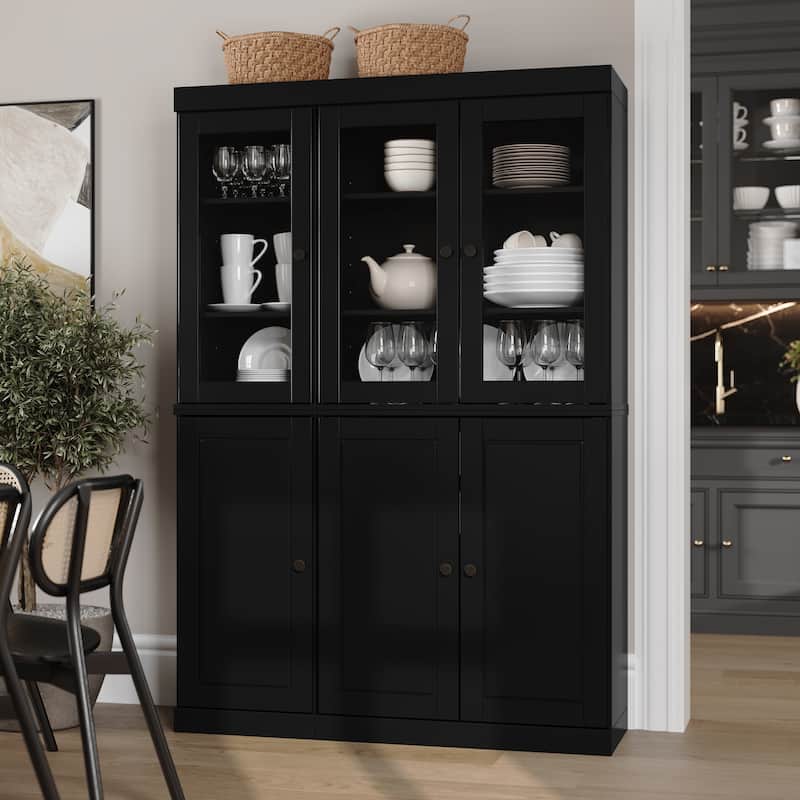 Palace Imports 100% Solid Wood China Pantry with Glass or Solid Wood Doors and 2-Drawers - 48.5" x 71.5"