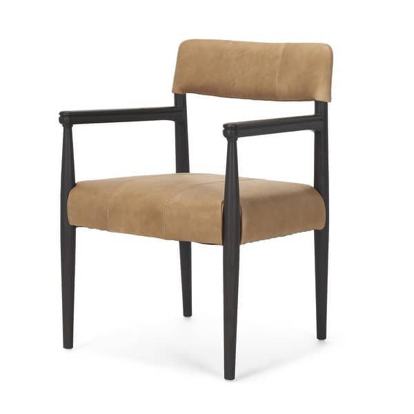 slide 2 of 4, Toni Dark Brown Wood w/ Chestnut Leather Dining Chair