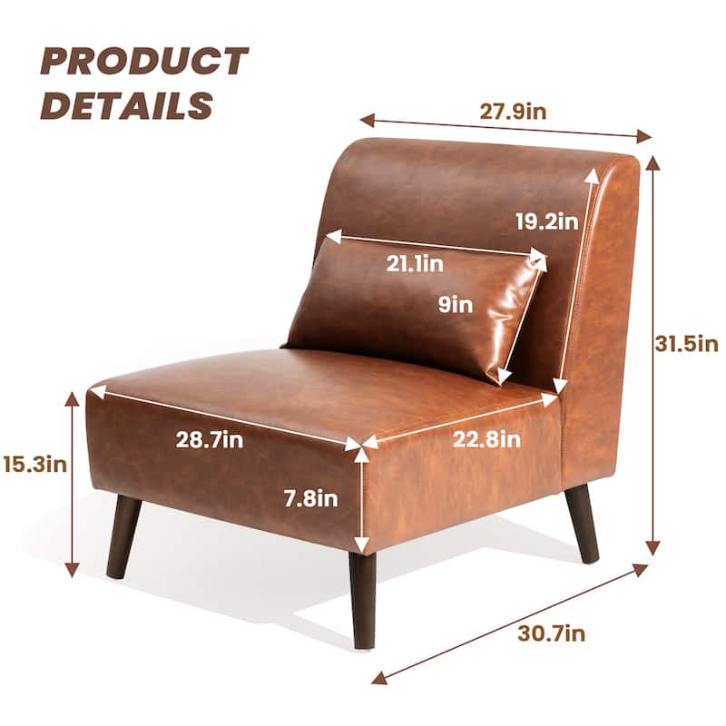 VredHom PU Leather Wood Living Room Accent Chair with Removable Pillow