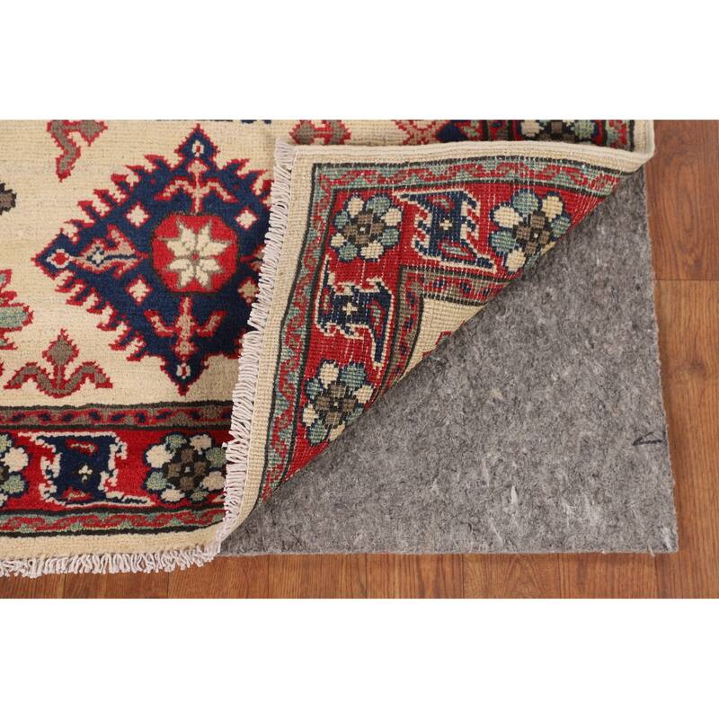 Beige Geometric Kazak Foyer Rug Hand-Knotted Wool Carpet - 2'9" x 4'1"
